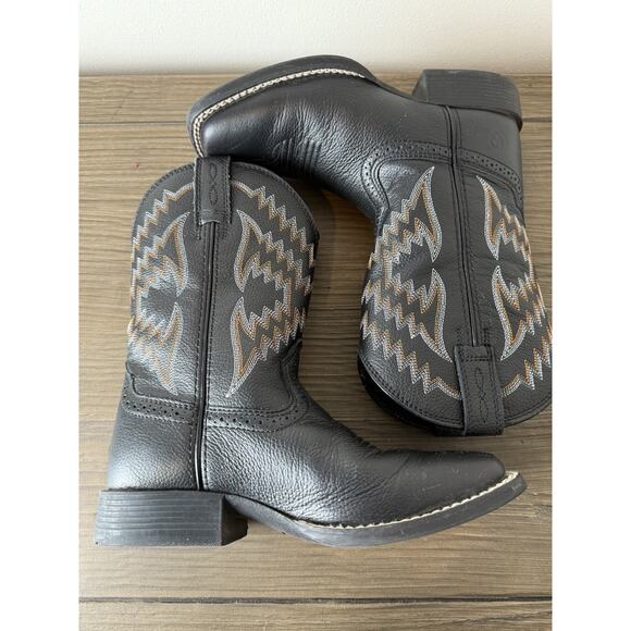 Ariat Kids Tycoon Western Black Boots Cowboy Black Aztec Stitching Kids Size 1 - Picture 7 of 10